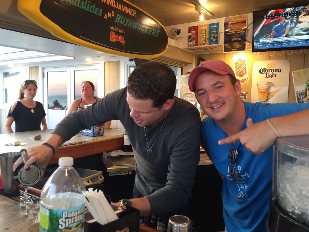 Derrick Levasseur, current Big Brother champion, learns how to bartend to raise money for the "Friends of the Westerly Animal Shelter" at The Windjammer Surf Bar in Westerly, RI. 